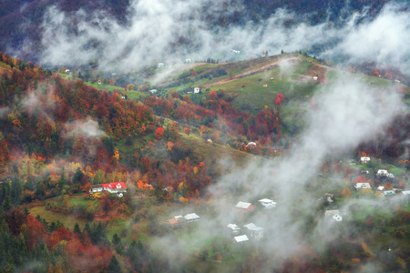 willage in autumn mountainの写真素材