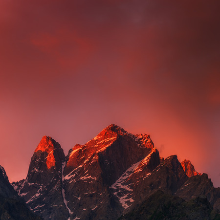 beauty pink sunset on himalaya mountainの写真素材