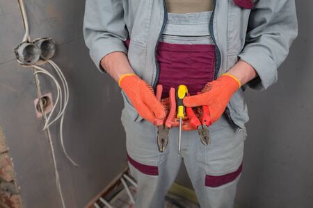 Tools of electrician installing electricity systemの写真素材