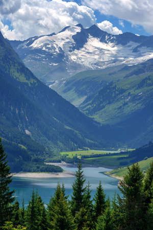 Amazing summer morning on the fantastic Speicher Durlassboden lake. Alps, Austria, Europe.の写真素材