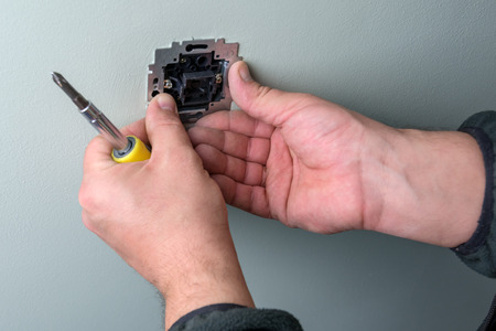 electrician installing the electricity systemの写真素材