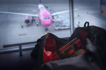 bomb and bag in airportの写真素材