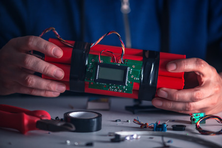 making bomb with digital timerの写真素材