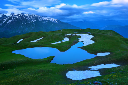 lake in mountain on summer timeの写真素材