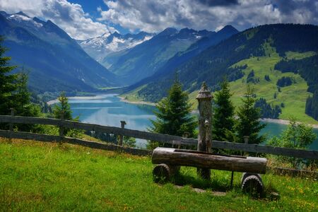 Amazing summer morning on the fantastic Speicher Durlassboden lake. Alps, Austria, Europe.の写真素材