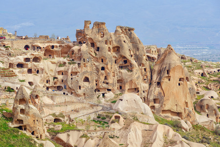 Uchisar castle in Cappadocia, Turkey.の写真素材