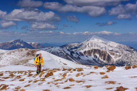 alone tourist in high mountain