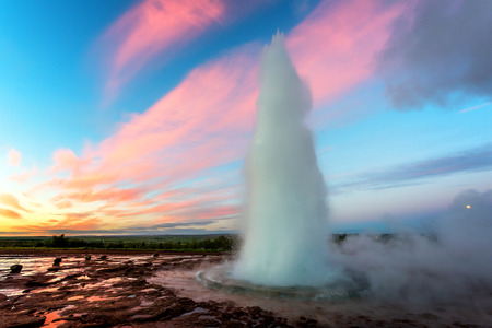 Erupting of Geysir geyser in southwestern Iceland, Europe.の写真素材