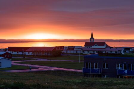 Grundarfjordur city near famous kirkjufell waterfall, Iceland, Europe.の写真素材