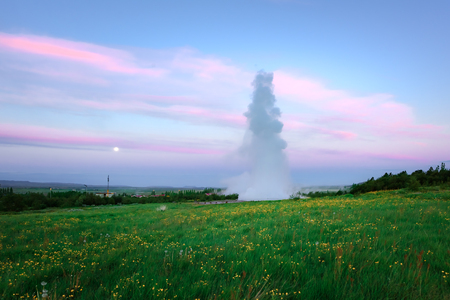 Erupting of Geysir geyser in southwestern Iceland, Europe.の写真素材