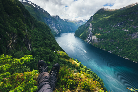 Breathtaking view of Sunnylvsfjorden fjordの写真素材