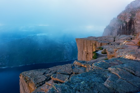 Misty morning on Preikestolenの写真素材