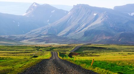 Typical Iceland landscape with roadの写真素材