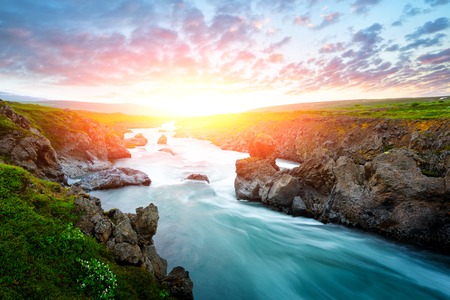 Godafoss waterfall on Skjalfandafljot riverの写真素材