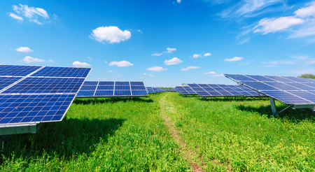 Solar panel on blue sky background