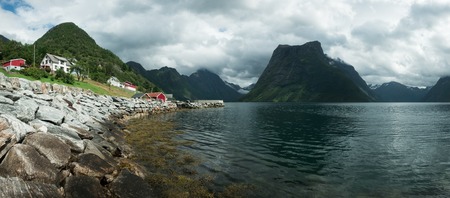 Urke village and Hjorundfjorden fjordの写真素材