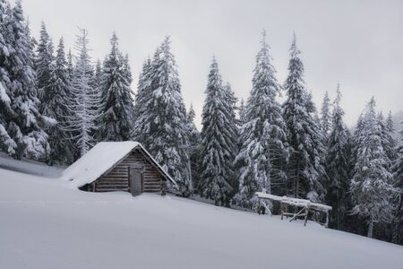 Fantastic landscape with snowy houseの写真素材