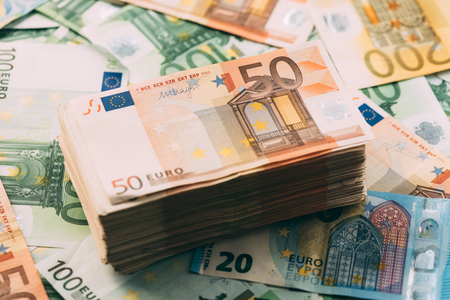 Euro cash stack closeup. Financial currency conceptの写真素材