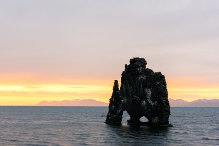 Basalt stack Hvitserkur on the Vatnsnes peninsula, Iceland, Europe.の写真素材