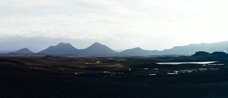 Typical Iceland landscape with lavas field and volcano, Iceland, Europe.