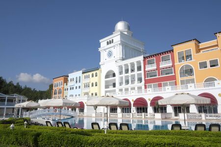 TEKIROVA TURKEY - MAY 05 2017: The popular resort Amara Dolce Vita Luxury Hotel. Type - all inclusive. Have pool, water park and recreational area along the Mediterranean seacoast. Tekirova-Kemerのeditorial素材