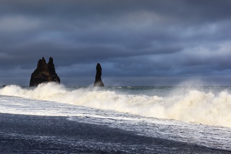 Incredible view of the Black beach and troll toes. Reynisdrangar, Vik, Icelandの写真素材
