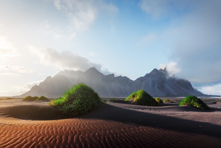 Incredible view of the famous Stokksnes mountains on Vestrahorn cape, Icelandの写真素材