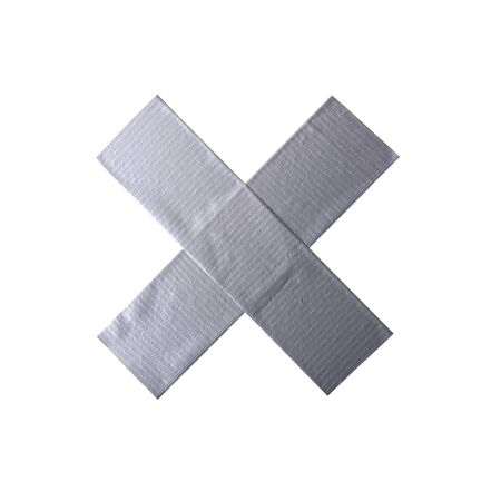 Grey adhesive scotch tape cross isolated on white background