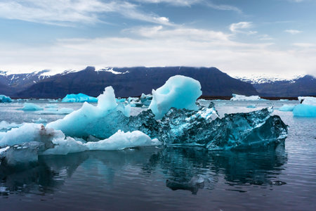 Icebergs in Jokulsarlon glacial lagoon. Vatnajokull National Park, southeast Iceland, Europe....
