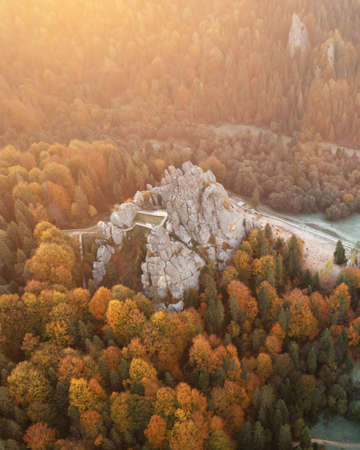Aerial view from drone to Tustan fortressの写真素材