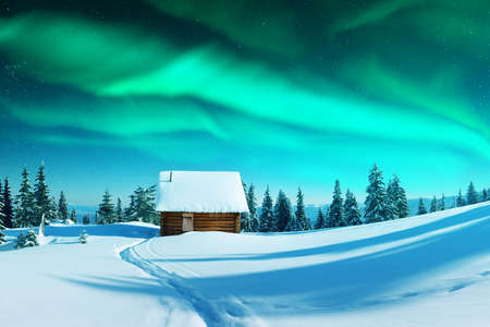 Fantastic landscape with northen lightの写真素材