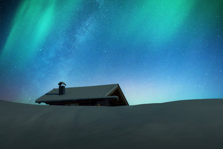 Fantastic landscape with northen light