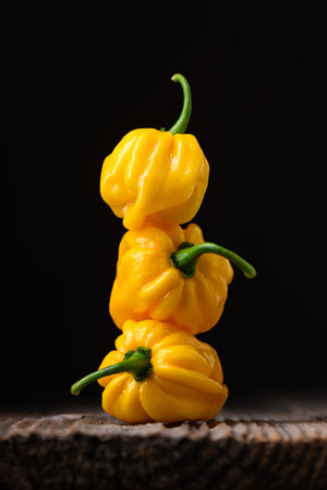 Tower from ripened yellow habanero peppersの写真素材