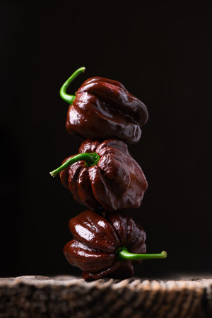 Tower from ripened chocolate habanero peppersの写真素材