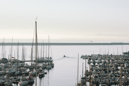 Departure to the open sea from the sailing harborの写真素材