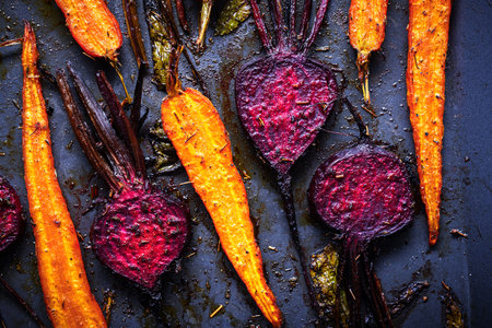 Baked beet and carrot slices after bakin