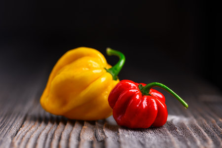 Fresh red and yellow habanero peppers