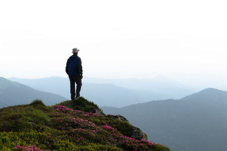 Majestic mountain scenery with a lone traveler