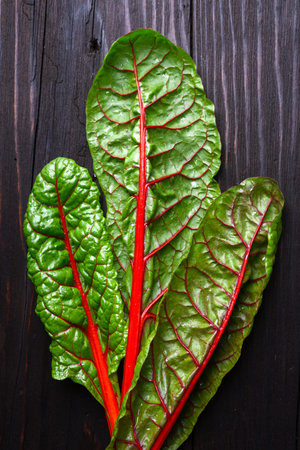 Swiss chard leaves with bright red stems