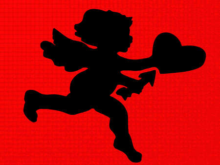 silhouetted cupid against red textured backgroundの写真素材