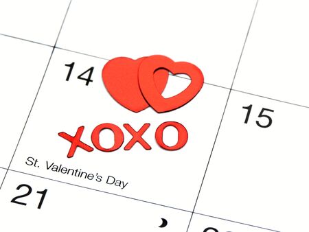 valentines date on calender with xoxo and hearts,shallow dofの写真素材