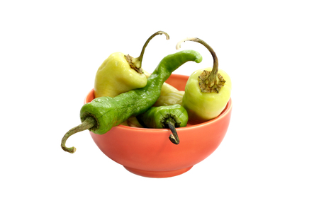 isolated bowl of hot peppersの写真素材