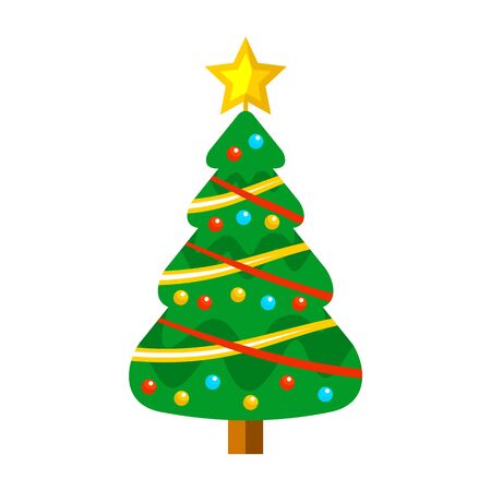 Cartoon Christmas Tree Fully Decoratedのイラスト素材