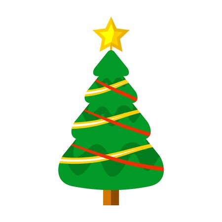 Cartoon Christmas Tree Ribbon Decoratedのイラスト素材