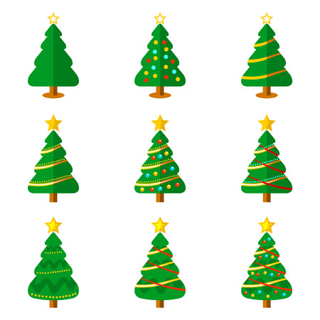 Christmas Tree Flat Icon Setのイラスト素材