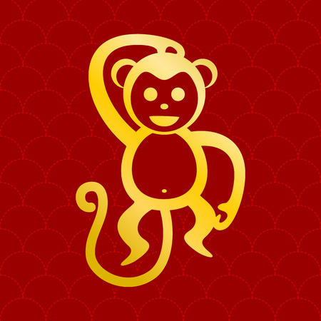 Golden monkey red background vector graphic design.のイラスト素材