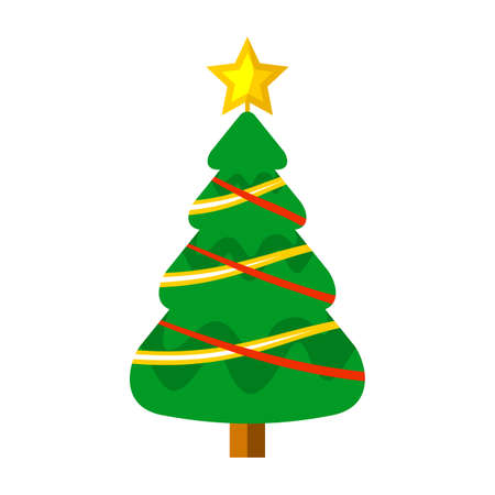 Cartoon Christmas Tree Ribbon Decorated Vector Graphic Illustration Sign Symbol Designのイラスト素材
