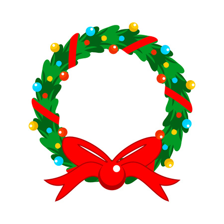 Flat Design Christmas Fully Decorated Garland Vector Graphic Illustration Sign Symbol Designのイラスト素材