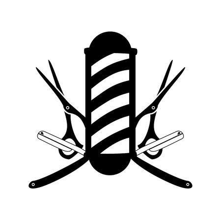 Barber's Pole with Scissor and Razor Emblem Symbol Vector Graphic Badge Designのイラスト素材