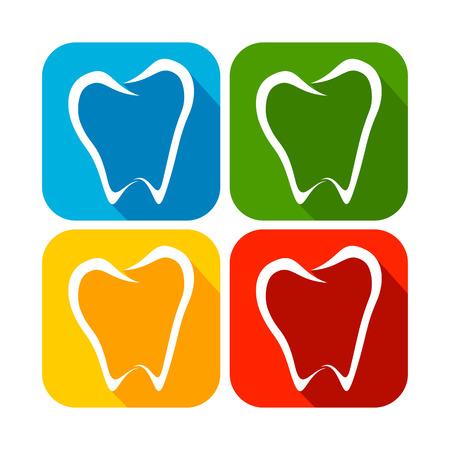 Abstract Tooth Line Art Rounded Square Flat Icons Vector illustration.のイラスト素材
